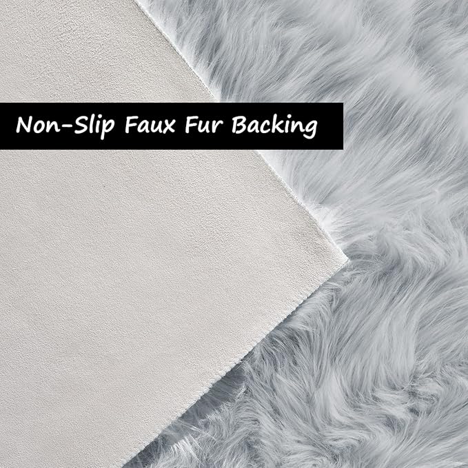 Goolela Grey Round Rug 3ft Fluffy Faux Sheepksin Fur Rug Fuzzy Gray Bedside Rugs for Bedroom Living Room Plush Soft Circle Shag Carpet