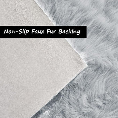 Goolela Grey Round Rug 3ft Fluffy Faux Sheepksin Fur Rug Fuzzy Gray Bedside Rugs for Bedroom Living Room Plush Soft Circle Shag Carpet