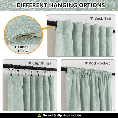 MYSKY HOME Semi Sheer Curtains for Bedroom, Kitchen Curtain Panels Cotton Polyester Blend Fabric Linen Look Texture Light Filtering Privacy Drapes, Farmhouse Home Decor, 50" x 63", Aqua, 2 Pieces