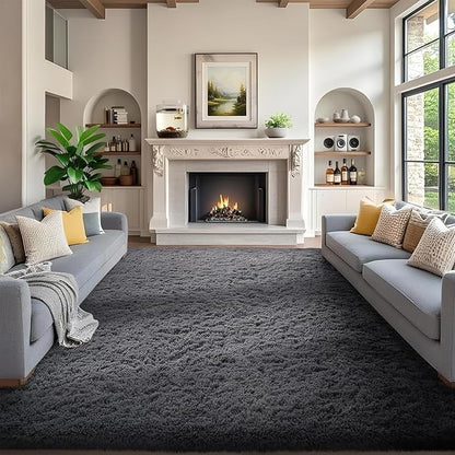 Ophanie 7x9 Area Rugs, Upgrade Non-Slip Fluffy Soft Rugs for Living Room, Large Shag Grey Fuzzy Plush Rug, Gray Shaggy Big Carpets for Bedroom, Kids Boys Girls Dorm Nursery Home Decor Aesthetic