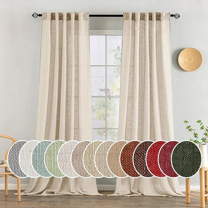 MIULEE Light Taupe Linen Curtains 96 Inches Long 2 Panels for Bedroom Living Room, Soft Linen Textured Window Drapes Semi Sheer Light Filtering Back Tab Rod Pocket Farmhouse Modern Burlap Look Decor