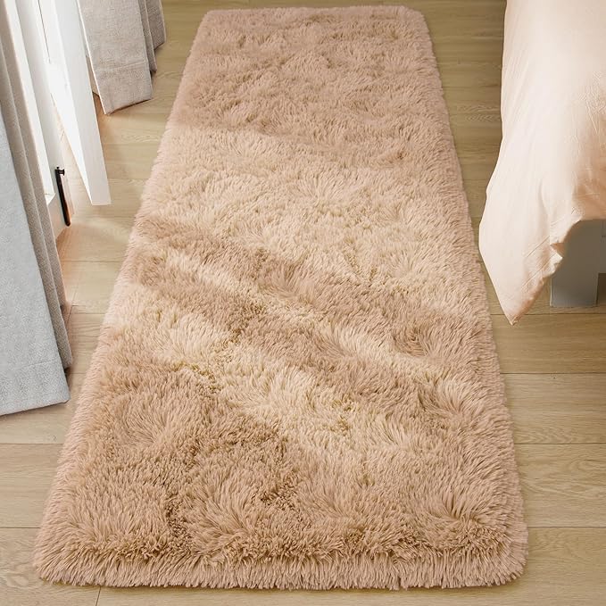 Tepook Soft Runner Rugs for Bedroom 2x6 ft with Rubber Backing, Beige Fluffy Rugs for Living Room, Shag Bedside Rug Fuzzy Plush Carpet for Room, Area Rug for Dorm Nursery Hallway Indoor Home Decor
