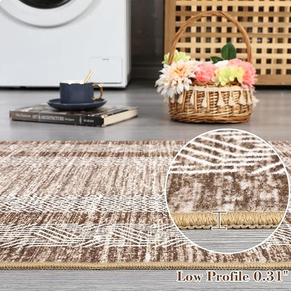GarveeHome Modern 3x5 Neutral Area Rug Washable Non-Slip Low-Pile Indoor Rugs for Entryway Solid Blue Modern Minimalism Carpet for Bedroom Living Room Kitchen Bathroom Door Mat Brown