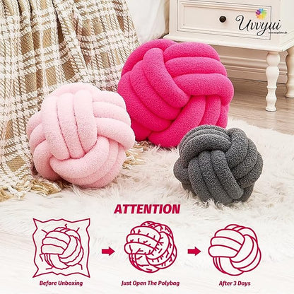 Uvvyui Knot Pillow Ball, Soft Home Decorative Pillows, Round Throw Pillow, Handmade Knotted Plush Pillow, Round Boucle Pillow Cushion (11 Inches Hot Pink)