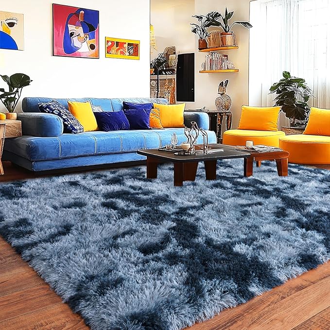 Pionblank Large Area Rug for Living Room 10x14, Fuzzy Modern Shag Rug, Fluffy Plush Non Slip Soft Furry Carpet for Bedroom Kids Room Nursery Teens Dorm Home Decor, Blue Grey