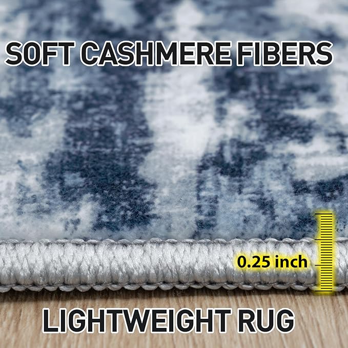 4x6 Area Rugs Washable Rug: Modern Abstract Living Room Rug Soft Anti-Skid Thin Carpet Indoor Floor Non-Shedding Carpets for Bedroom Dining Room Farmhouse Nursery Home Office Blue Grey