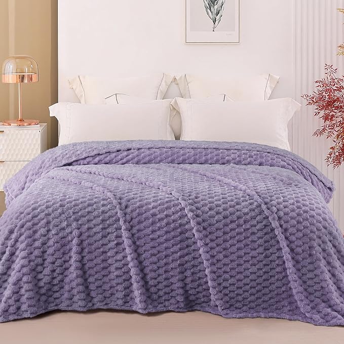 Exclusivo Mezcla Fleece Twin Blanket for Bed, Extra Large Fuzzy Grayish Purple Bed Blankets, Soft Cozy Plush Sofa Throws for All Seasons, 90x66 Inches