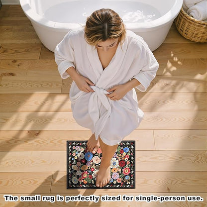 Black/Brown 24x17 Inch Home Decor Entry Rug, Small Door Mat Bath Mats for Bathroom, Ultra-Thin Non Slip Floral Low Pile Tub Mat for Sink Shower Doorway Tub Kitchen Sink(2 x 1.4 ft, Black/Brown)