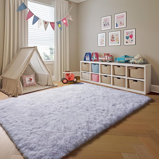 ONASAR White 6x9 Area Rugs for Living Room Bedroom, Large Fluffy Bedside Throw Rug, Soft Plush Shaggy Fuzzy Floor Carpet for Nursery Kids Girls Boys Teen Dorm Home Office Decor Aesthetic