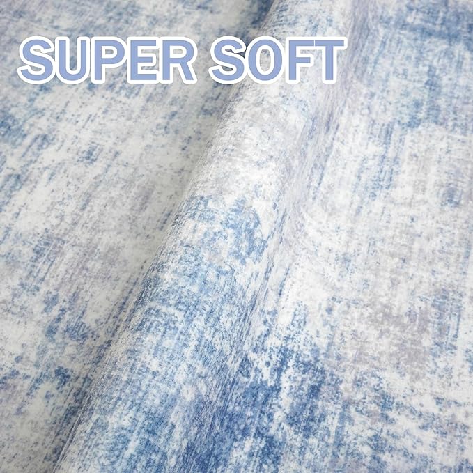 IOHOUZE Abstract Runner Rug 3x18 Ft Washable Runners for Hallways, Non Slip Kitchen Runner Printed Faux Wool Entryway Runner Indoor, Modern Abstract Floor Carpet for Hall Stair, Light Blue Grey