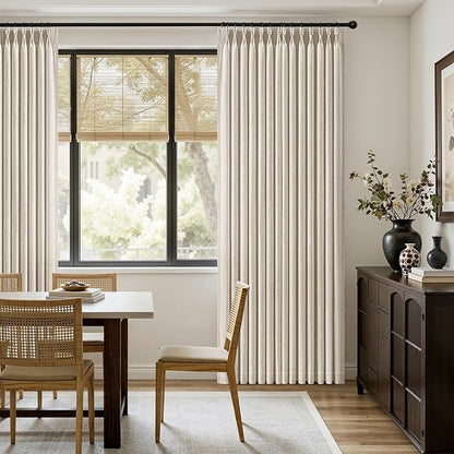 MIULEE Pinch Pleated Thick Linen Curtains 96 Inches Long 2 Panels for Living Room Bedroom, Memory Trained Drapes Pinch Pleat Back Tab Semi Sheer Privacy Neutral Ivory Cream Farmhouse Window Curtains