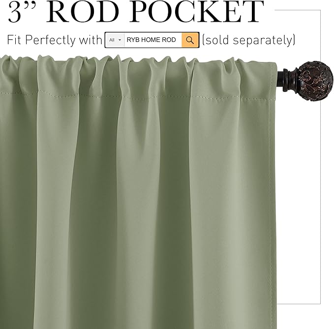 RYB HOME RV Curtains for Camper Windows, Mini Small Thermal Insulated Sunlight Heat Blocking Blackout Privacy Portable Curtains for Travel Trailer, Width 34 by Length 24, Sage Green, 2 Panels