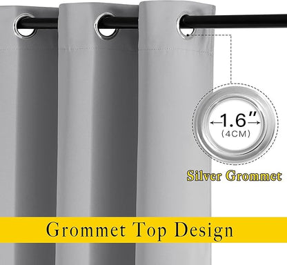 NICETOWN Blackout Silver Grey Living Room Curtains - Grommet Solid Thermal Insulated Sound Reducing Room Darkening Privacy Doorway Curtains for Bedroom (2 Panels, W52 x L78)