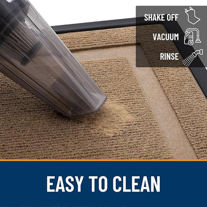 OLANLY Front Door Mat Indoor Outdoor Entrance, Waterproof All-Season, All-Weather Doormat, Sturdy Natural Rubber, Fade Resistant, Low Profile, Easy Clean Patio Porch Entryway Mat, 35x23, Light Borwn
