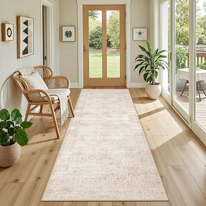 Hallway Runner Rug Non Slip - Washable 2.6x8 Kitchen Rugs for Living Room, Low-Pile Soft Bedroom Rug Indoor Floor Stain Resistant Carpets for Entryway, Laundry, Bathroom Beige Brown