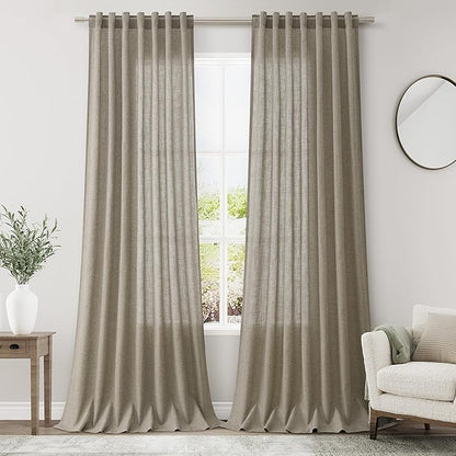 Extra Long Mocha Curtains 2 Panels 102 Inches Long for Living Room Back Tab Rod Pocket Light Filtering Semi Sheer Drapes Cotton Linen Textured Window Curtain 102 Inch Length for Bedroom 9 FT