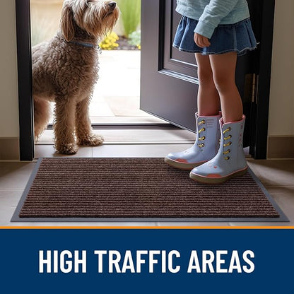 OLANLY Front Door Mat Indoor Outdoor Entrance, Waterproof Heavy Duty Doormat, Fade Resistant, Low Profile, Easy Clean Patio Porch Welcome Floor Mats for Entry, 71x23, Brown
