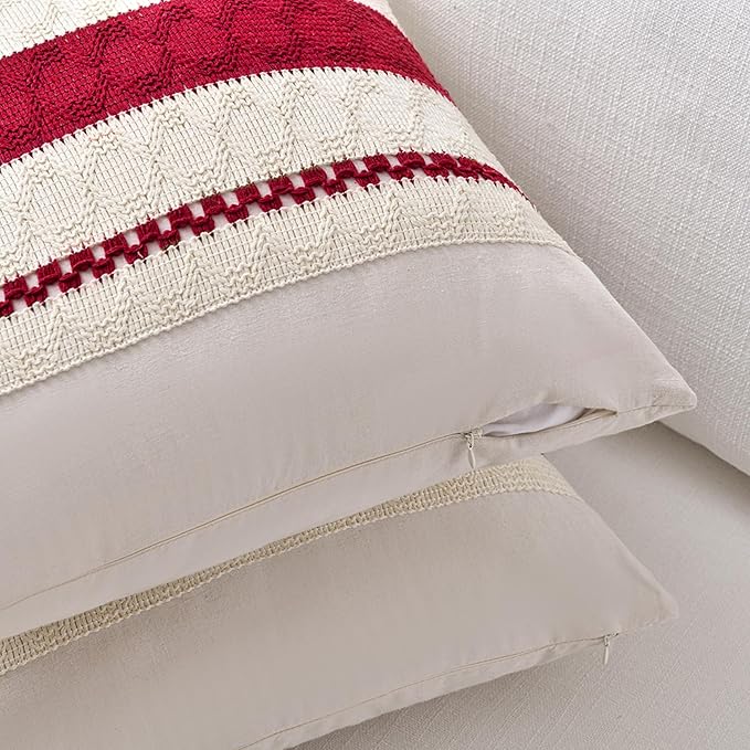 Fancy Homi Set of 1 Boho Red Lumbar Decorative Throw Pillow Cover 12x20 Inch for Couch Bed Sofa Chair, Modern Organic Farmhouse Home Decor, Soft Cotton Cute Accent Rectangle Cushion Case