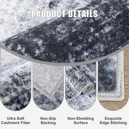 2.6'x8' Runner Rug Washable Rug;Modern Abstract Soft Thin Runner Rug Black