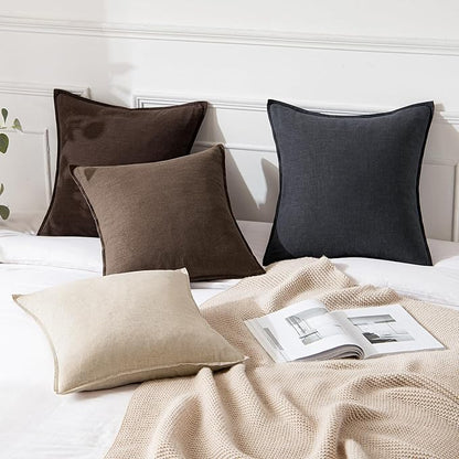 MIULEE Decorative Linen Euro Sham Pillow Covers 22x22 Inch Dark Coffee Chocolate Boho Farmhouse Neutral Winter Couch Throw Pillows for Bed Pack of 2 Accent Modern Pillowcase Sofa Livingroom Home Decor
