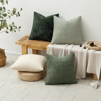 MIULEE Pack of 4 Couch Throw Pillow Covers 20x20 Inch Neutral Green Soft Decorative Chenille Pillow Covers Farmhouse Accent Cushion Covers for Boho Spring Home Decor Sofa Bedroom Living Room