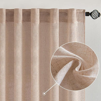 MIULEE Natural Beige Linen Curtains 84 Inch Length 2 Panels for Bedroom Living Room, Soft Linen Textured Window Drapes Semi Sheer Light Filtering Back Tab Rod Pocket Farmhouse Burlap Look Decor