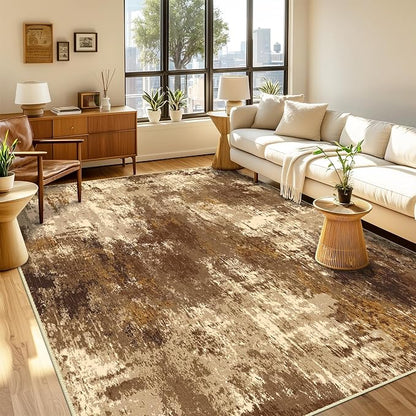 Washable Area Rugs 2'x3' Non-Slip Modern Abstract Soft for Living Room Entryway Bedroom Nursery, Print Pattern, Brown Tan Beige Coffee
