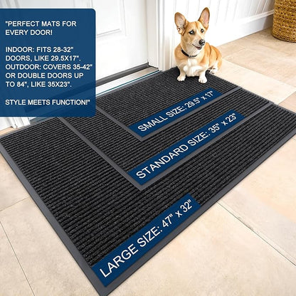 OLANLY Front Door Mat Indoor Outdoor Entrance, 2-Pack 59 x 23 Inch, Waterproof Heavy Duty Doormat, Fade Resistant, Low Profile, Easy Clean Patio Porch Welcome Floor Mats for Entry, Off-Black