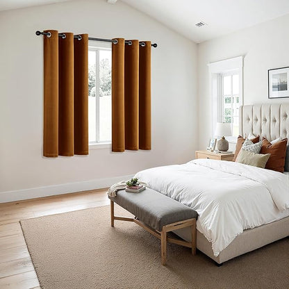 MIULEE Gold Brown Blackout Curtains for Bedroom Living Room 63 Inches Long 2 Panels, Thermal Insulated Room Darkening Drapes Solid Grommet Noise Reduction Light Blocking Window Treatments 40x63 Inch