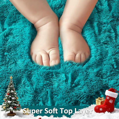 Ophanie Teal Rugs for Bedroom Living Room, Fluffy Fuzzy Furry Carpet, Plush Soft Shaggy Bedside Indoor Floor 4x6 Area Rug for Kids Girls Boys Baby Teen Dorm Nursery Home Decor Aesthetic