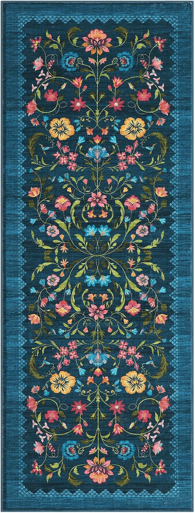 GarveeHome Floral Rug 2.5x8 Runners for Hallways, Boho Kitchen Runner Rugs Non Slip Bath Runners, Vintage Washable Runner Rug for Bedroom, Soft Long Rugs for Entryway Bathroom Laundry Dorm, Blue