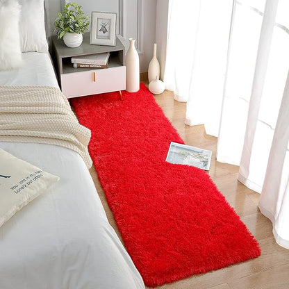 Chicrug Soft Runner Rugs for Bedroom Living Room Plush Fluffy Rug 2x6 Feet, Shag Furry Area Rug Carpet Non Shedding for Nursery Children Kids Girls Room Home Decorative, Red