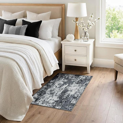 Washable Area Rugs 3x4 Non-Slip Modern Abstract Soft for Living Room Entryway Bedroom Nursery, Print Pattern, Black Navy Blue Gray