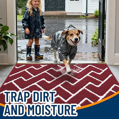 OLANLY Front Door Mat, Non-Slip Rubber Backing, Dirt Resistant and Absorbent, Washable, Easy to Clean Low-Profile Indoor Doormat for Back Door, Entryway, Inside Entrance, 40x32, Burgundy