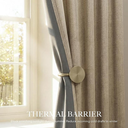 RYB HOME Burlap 100% Blackout Linen Curtains 78 inch Long, Thermal Insulated & Privacy Assurd Home Decor Drapes for Bedroom/Office/Nursery, Rod Pocket & Back Tab Window Treatment, W52 X L78, 2 Panels