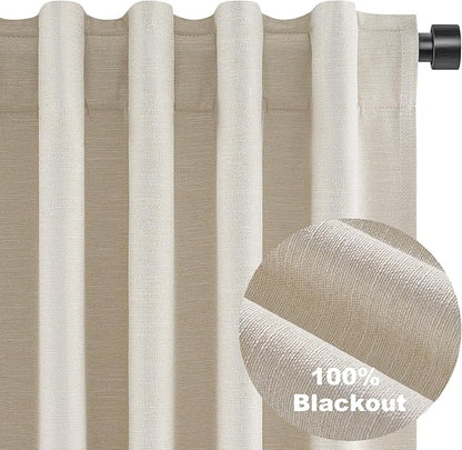 Extra Long 120 Inch Blackout Curtains for Large Window Treatment Natural Farmhouse Thick Linen Texture Sound Proof Drapes Room Divider Pleat Ceiling Track Burg Bedroom 10Ft(W52 xL132 2 Panels)