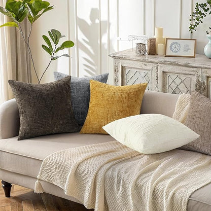 decorUhome Summer Cream White Chenille Throw Pillow Covers 16x16 Set of 2 Textured Soft Cozy Slubby Couch Pillow Covers Modern Farmhouse Boho Decorative Pillow Cases for Bed Sofa Living Room