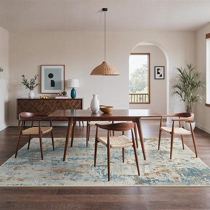 BEIMO Area Rugs 5x7 for Living Room Bedroom, Modern Abstract Machine Washable Rug, Large Soft Low Pile Floor Carpet with Non Slip Backing for Dining Room, Teal and Terracotta