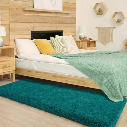 Chicrug Soft Runner Rug for Bedroom Living Room Plush Fluffy Rug 2x6 Feet, Shag Furry Runner Rug Carpet Non Shedding for Nursery Children Kids Girls Room Home Decorative, Teal