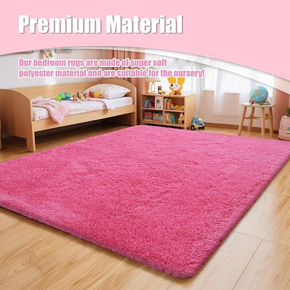 Shag Area Rug for Bedroom 5x8,Fluffy Area Rugs for Living Room,Soft Fuzzy Rug Non-Shedding Indoor Plush Carpet for Kids Bedroom Nursery Dorm Home Decor,Hot Pink