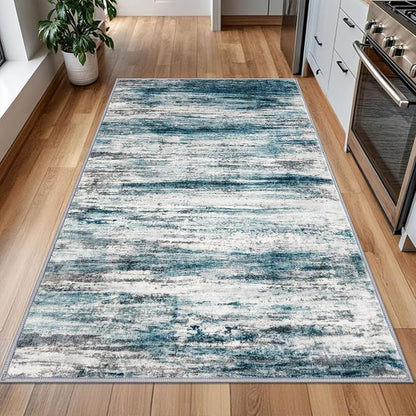KOZYFLY 4x6 Area Rug Modern Abstract Washable Large Entryway Rug Non-Slip Soft Living Room Rugs, Print Blue Throw Rugs Indoor Mat for High-Traffic Door Entrance, Laundry, Nursery, Bedroom