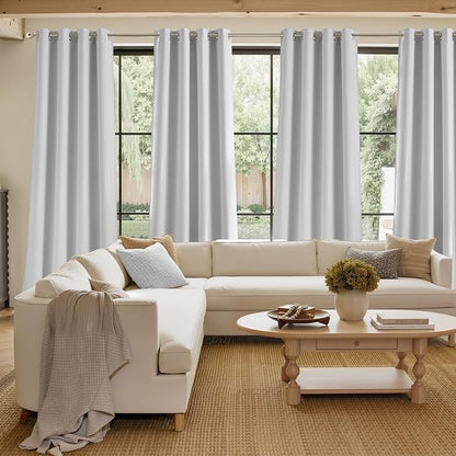 NICETOWN Greyish White Faux Linen Room Darkening Rod Pocket Curtains 63 inch Length, W42 x L63, Light Blocking Thermal Insulated Noise Reducing Drapes for Bedroom Living Room Farmhouse Decor, 2 Panels