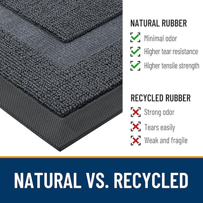 OLANLY Front Door Mat Indoor Outdoor Entrance, Waterproof All-Season, All-Weather Doormat, Sturdy Natural Rubber, Low Profile, Easy Clean Patio Porch Entryway Mat, 71x23, Charcoal Gray