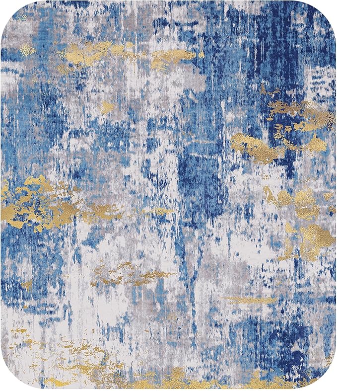 Washable Area Rugs 8ft Non-Slip Modern Abstract Soft for Living Room Entryway Bedroom Nursery, Print Pattern, Grey Blue Gold/Golden