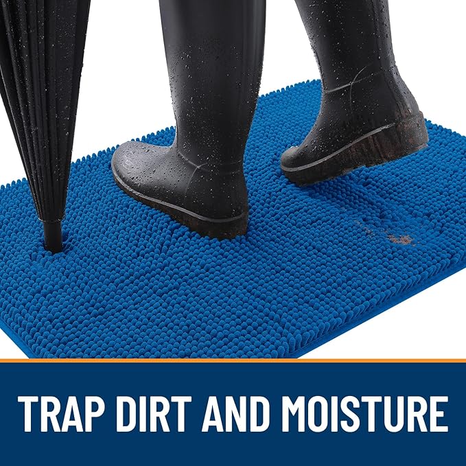 OLANLY Dog Door Mat for Muddy Paws 59x24, Absorbs Moisture and Dirt, Absorbent Non-Slip Washable Doormat, Quick Dry Chenille Mud Mat, Entry Indoor Entryway Carpet for Inside Floor, Deep Navy Blue