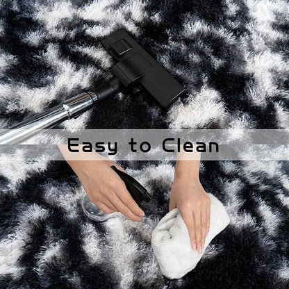 Pionblank Fluffy Small Rug for Bedroom 2x3 Feet, Shag Soft Area Rug, Modern Plush Carpet, Furry Cute Bedside Rug for Kids Girls Boys Room Nursery Decor, Black White