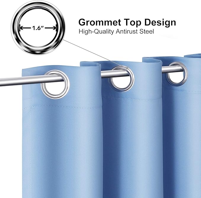 ChrisDowa Grommet Room Darkening Curtains for Bedroom and Living Room - 2 Panels Set Thermal Insulated Blackout Curtains (Sky Blue, 52W x 54L)