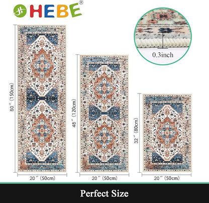 HEBE Boho Kitchen Rug Sets 3 Piece with Runner Non Slip Kitchen Rugs and Mats Washable Kitchen Mats for Floor Thick Kitchen Floor Mat Carpet Runner Rugs for Hallway Laundry Holiday Decor