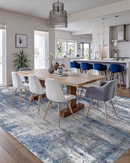Latte&Fog 6x9 Area Rugs for Living Room Bedroom, Blue Modern Abstract Neutral Washable Rug, Boho Non Slip Low Pile Carpet for Dining Room, Dorm,College Dorm and Farmhouse -Blue Grey