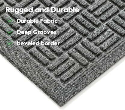 Mibao Front Door Mat Indoor Outdoor Entrance, Dirt Trapping Waterproof All-Season, All-Weather Doormat, Non-Slip Durable Natural Rubber Low Profile Easy Clean Patio Entrance Mat, 61.5" x 36", Grey